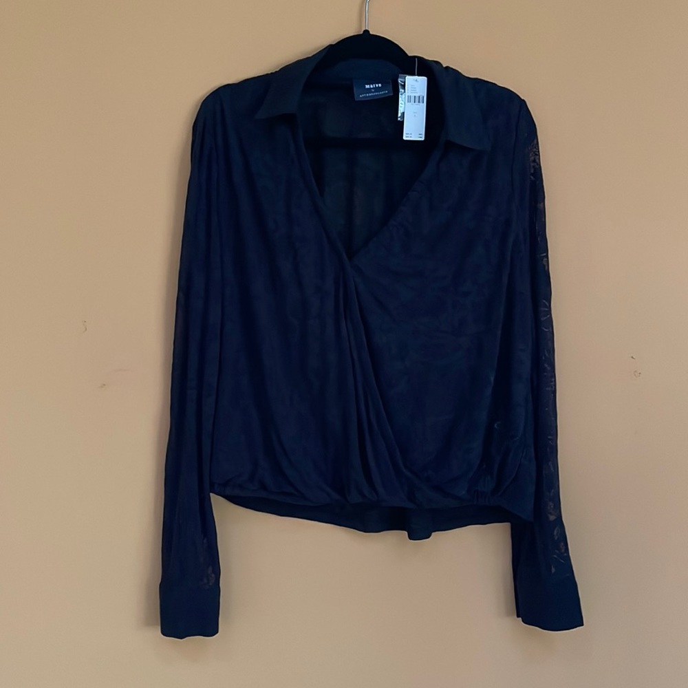 Anthropologie Black Long Sleeved Blouse